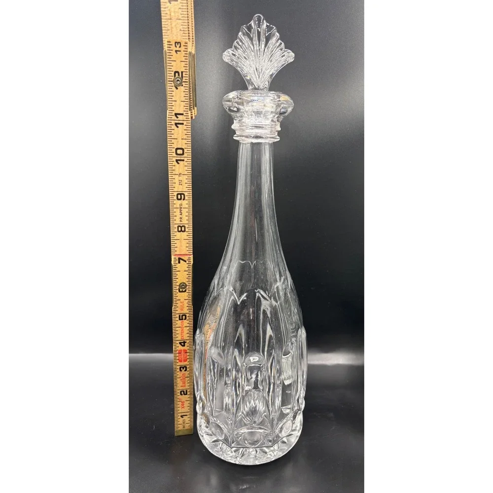 Vintage Glass Liquor Decanter with Fan Shell Stopper Starburst Base 13